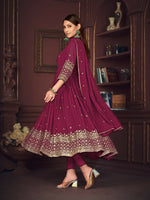 Thumbnail for Jyoti Fashion Women's Rani Pink Georgette Embroidered Anarkali Kurta Pant Set With Dupatta - Distacart