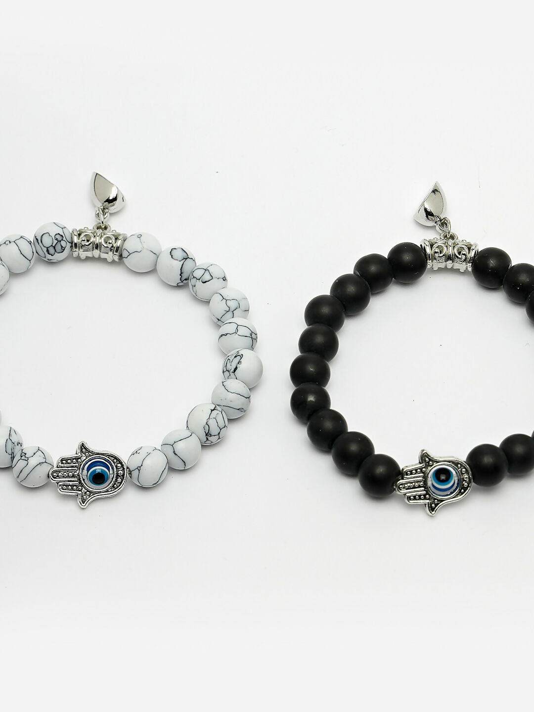 NVR Men & Women Set of 2 Black & White Marbel Crystal Bracelet - Distacart
