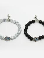 Thumbnail for NVR Men & Women Set of 2 Black & White Marbel Crystal Bracelet - Distacart
