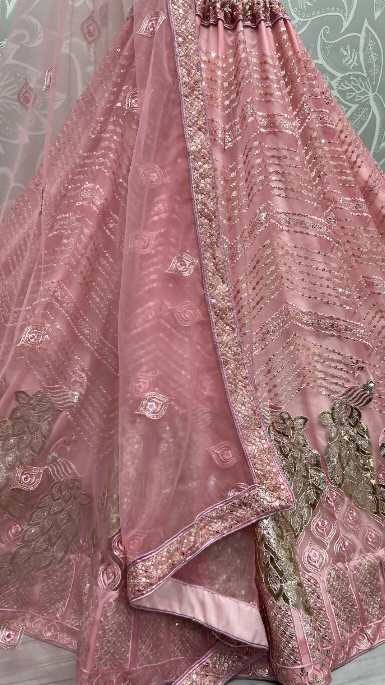 Jyoti Fashion Women's Pink Bridal Net Fancy Foil & Sequins with Multi Thread Embroidered Wedding Lehenga Choli - Distacart