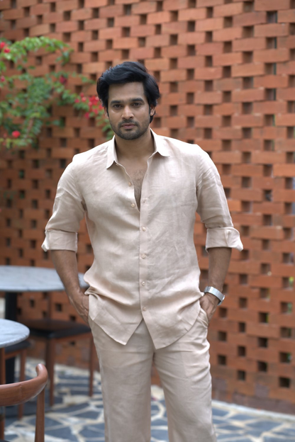 Linen Baige Oasis Dune Shirt By Hilo Design - Distacart