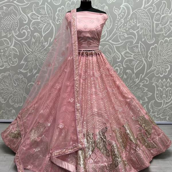 Jyoti Fashion Women's Pink Bridal Net Fancy Foil & Sequins with Multi Thread Embroidered Wedding Lehenga Choli - Distacart