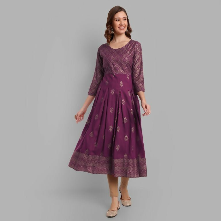 Alvano Beautiful Printed Anarkali Kurta for Women and Girls Casual wear, Partywear, Wedding (Wine) - Distacart