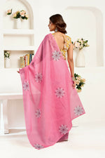 Thumbnail for Joban Fashion Baby Pink Geomatric Linen Ready To Wear Saree With Unstitched Blouse - Distacart