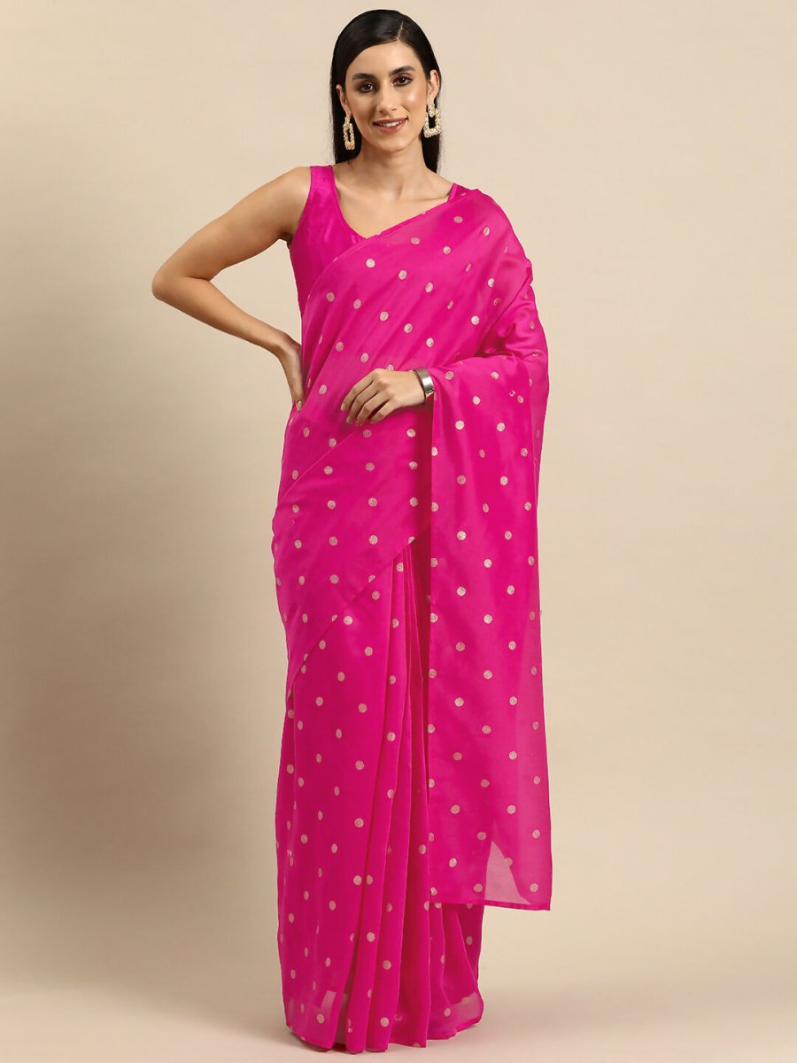 Ahalyaa Women's Traditional Semi Stitch Saree - Fuchsia - Distacart