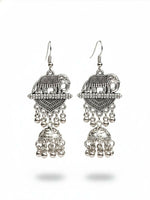 Thumbnail for NVR Women Elephant Design German Silver Oxidised Jhumka Earrings - Distacart