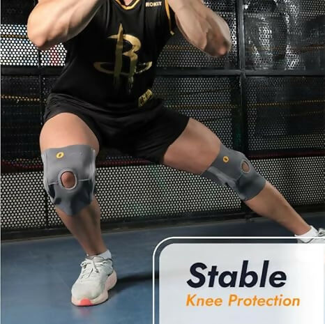 Orth-rem Grey Elastic Knee Support Brace With Side Stabilizer- Large