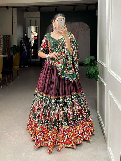 Vastranavya Traditional Patola Print With Gamthi & Mirror Work Lehenga Choli - Brown - Distacart