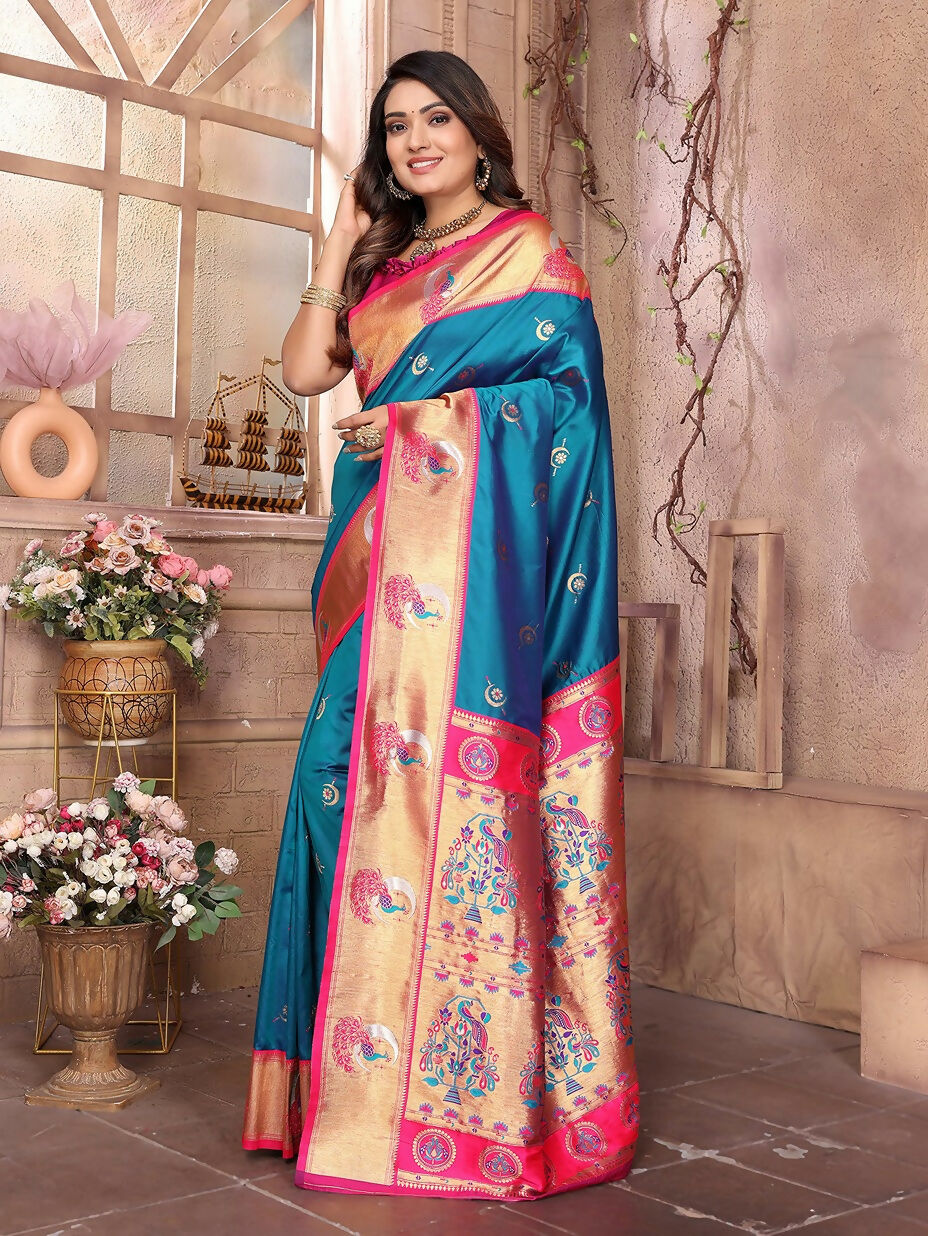 Joban Fashion Paithani Royal Blue Woven Soft Silk Saree