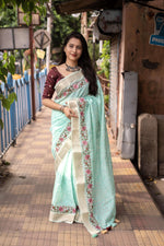 Thumbnail for Blue Pure Linen Woven Design Saree with Unstitched Blouse - Hiral Fashion - Distacart