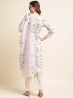 Thumbnail for Ode by House of Pataudi Printed Gotta Patti Linen Straight Kurta with Trousers & Dupatta - Distacart