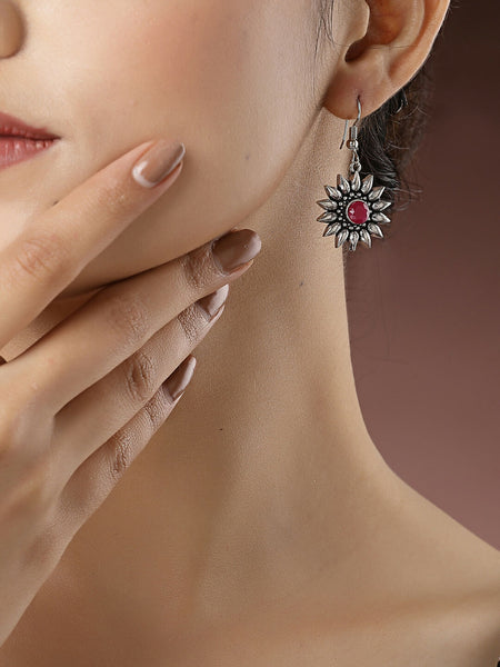 NVR Women's Silver-Toned Artificial Stones German Silver Oxidised Drop Earrings - Distacart