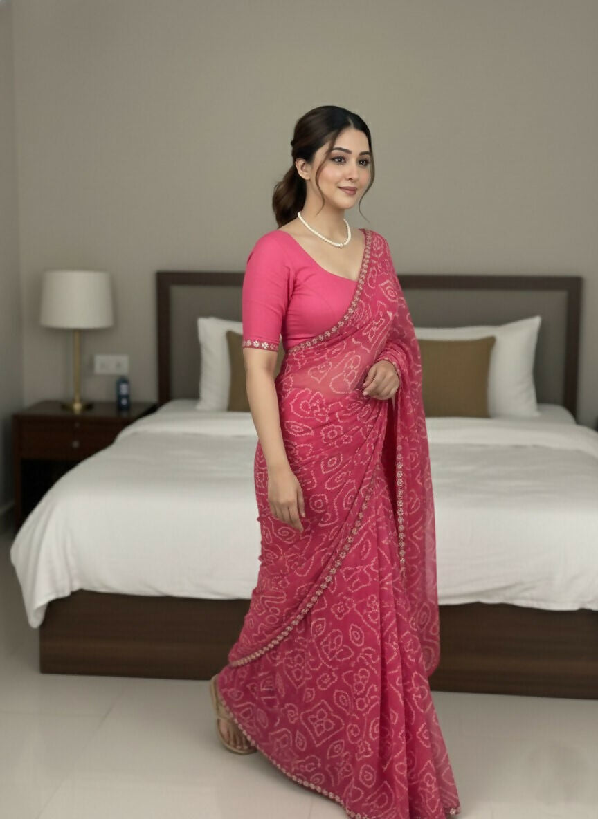 Teeya Creation Womens New Simply Daily Wear Georgette Saree-Pink - Dista
