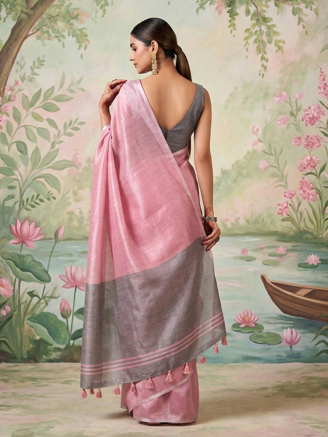 Shree Shyam Fashion Light Pink Tissue Silk Saree - Distacart