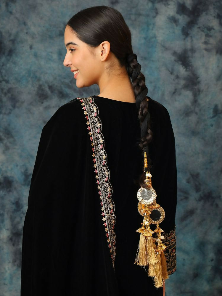 Ruby Raang Gold Gota Pati Work And Threads With Pearls And Black Thread And Mirrors - Distacart