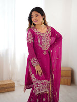 Thumbnail for Lehenga Mart Designer Sharara Suit With Kurta, Sharara, Dupatta For Women-Pink - Distacart