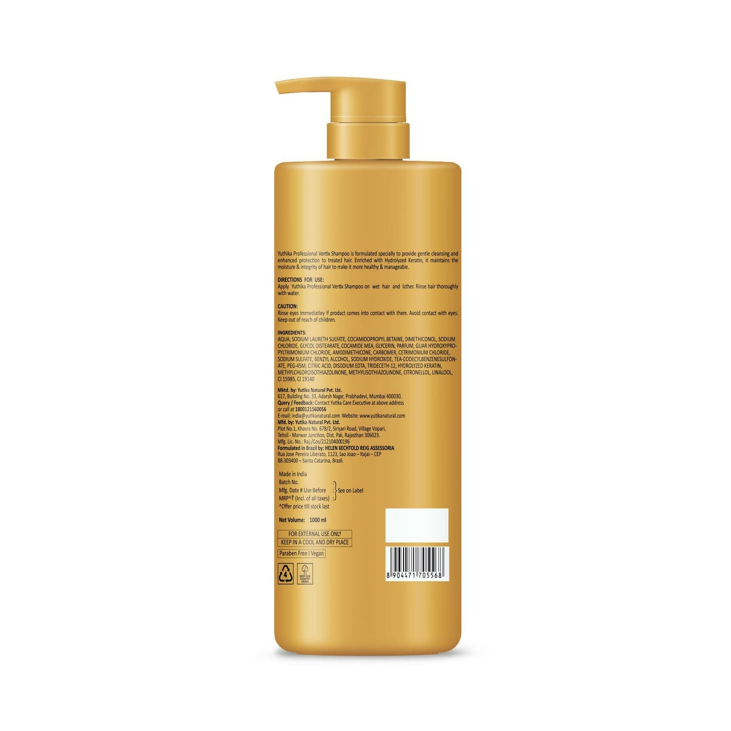Yuthika Professional Vertix Hydrolyzed Keratin Shampoo - Distacart