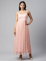 Thumbnail for Ahalyaa Women Pink Net Gold Foil Print Dress - Distacart