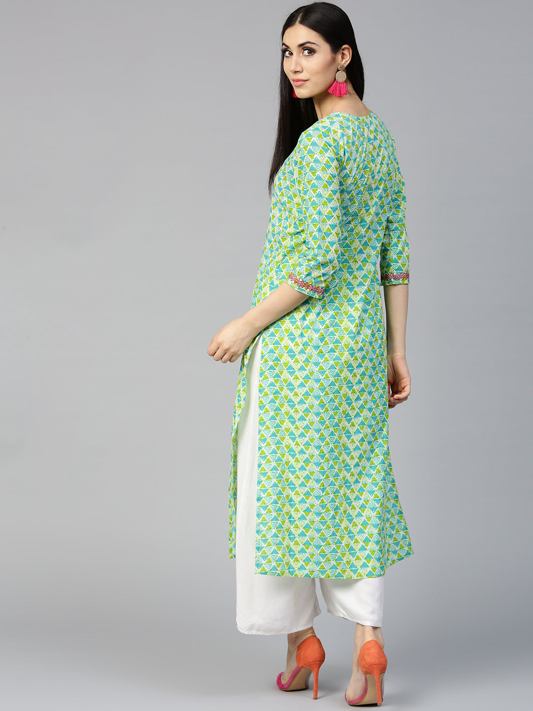 Jaipur Kurti Women Blue & Green Printed Straight Kurta - Distacart