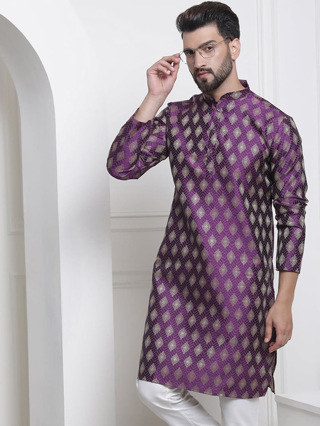 Sojanya Ethnic Motifs Woven Design Jacquard Regular Kurta - Distacart