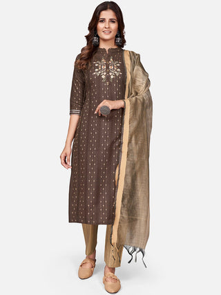 Kalini Women Floral Embroidered Straight Kurta with Trousers & Dupatta - Distacart