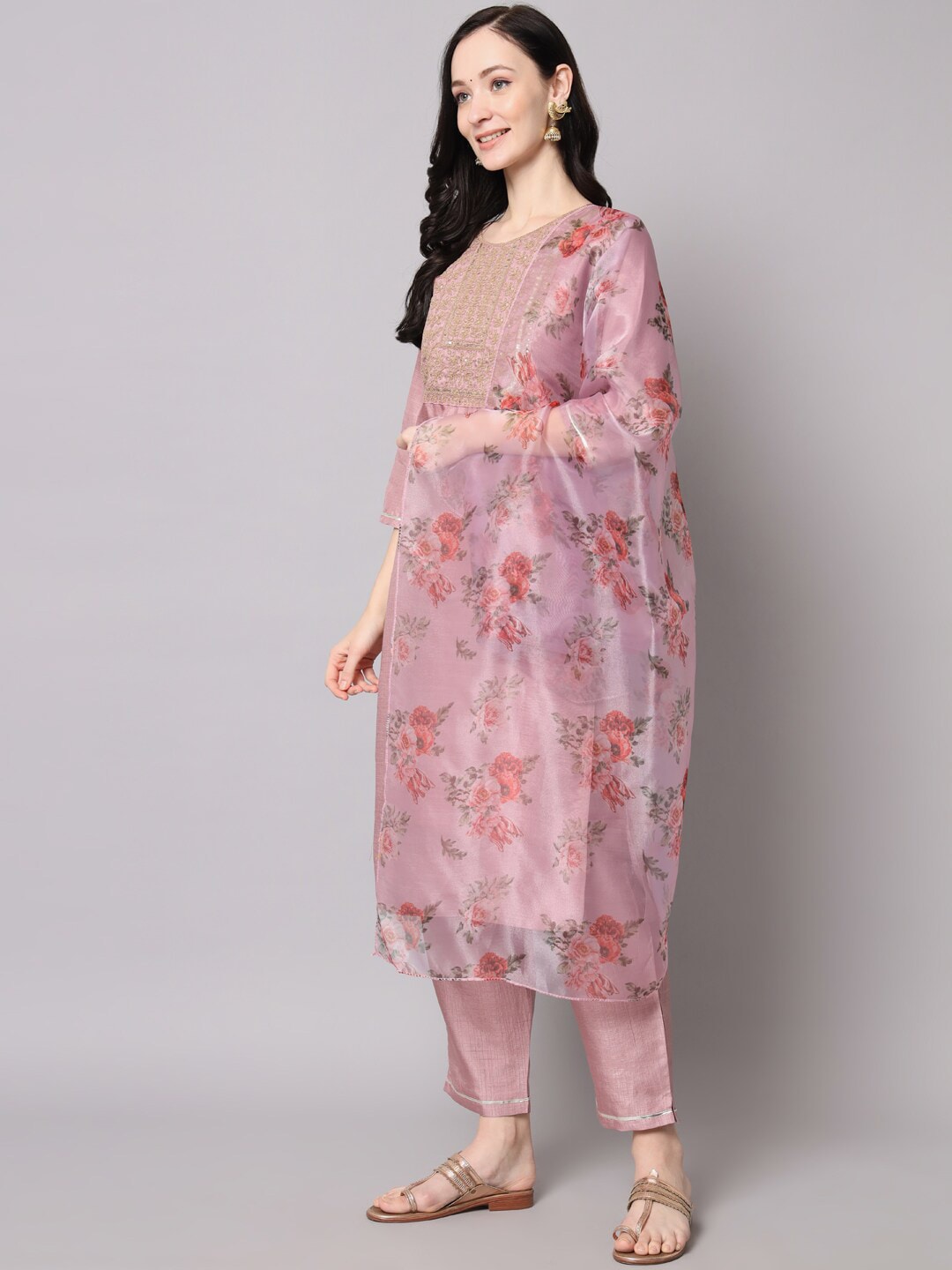 Kalini Ethnic Motifs Embroidered Zari Sequined Kurta with Trousers & Dupatta - Distacart