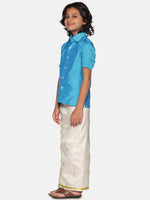 Thumbnail for Sethukrishna Boys Turquoise Blue & White Shirt with Dhoti - Distacart