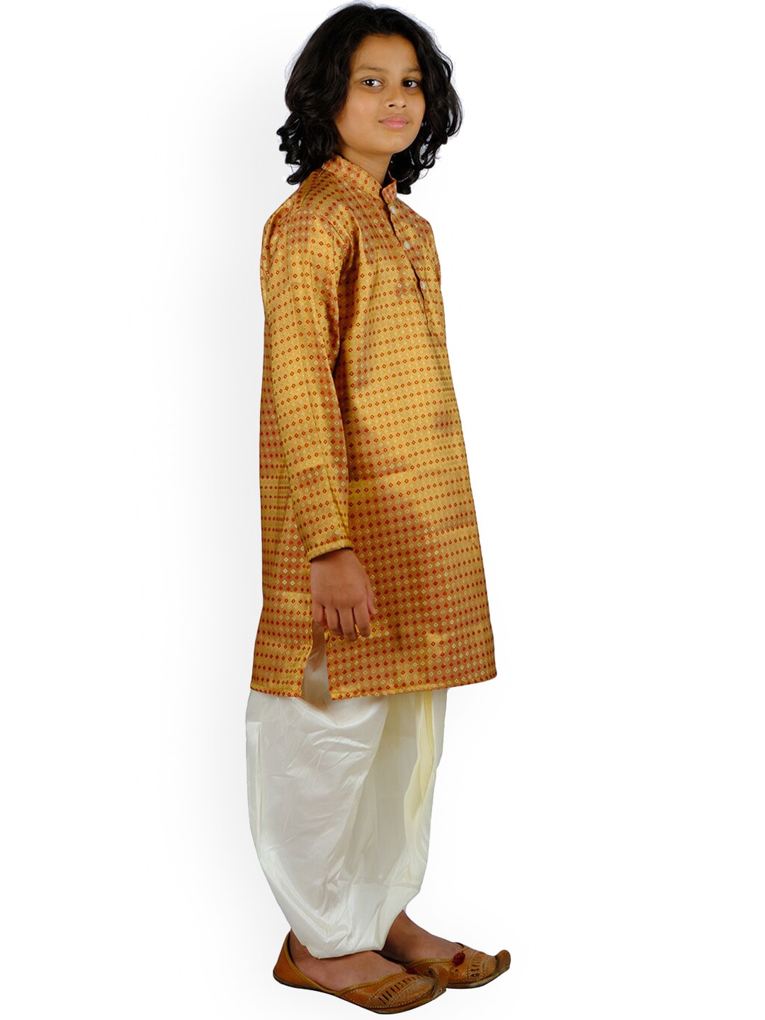 Sethukrishna Boys Gold-Toned Printed Kurta with Dhoti Pants - Distacart