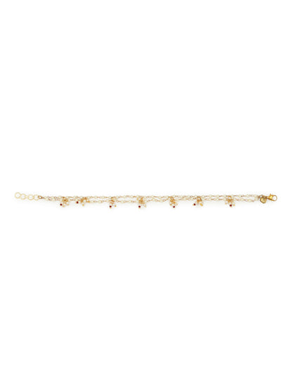 Gold-Plated White Kundan Studded Beaded Anklet - Ruby Raang - Distacart