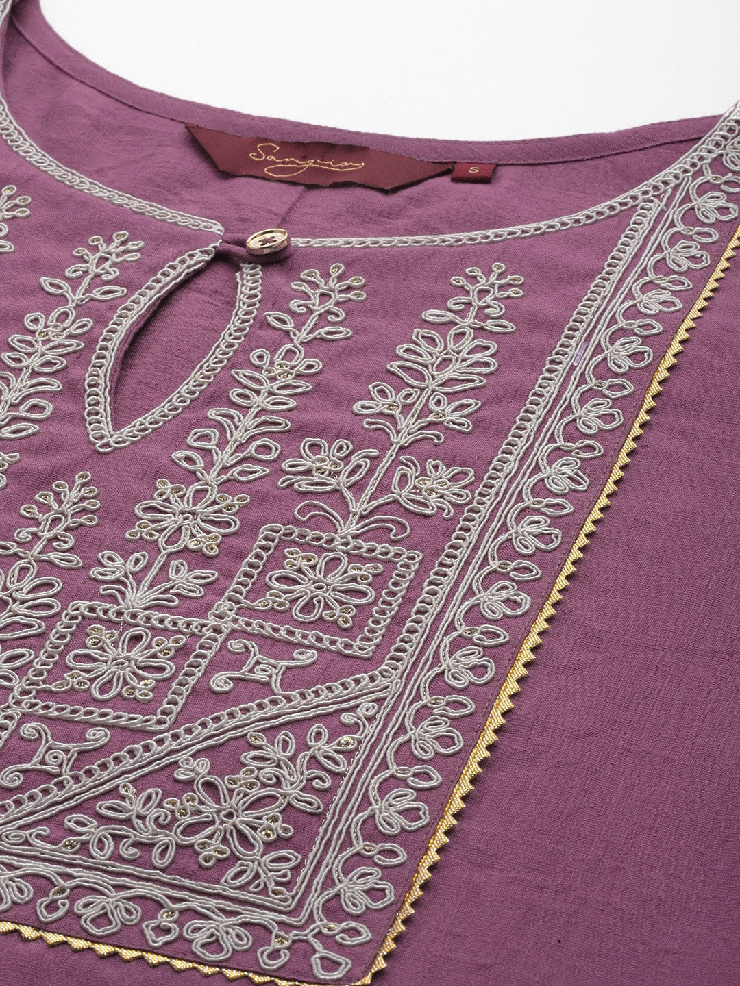 Sangria Ethnic Motifs Embroidered Thread Work Kurta With Trousers - Distacart