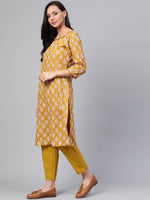 Thumbnail for Sangria Women Mustard Yellow & Off-White Printed Kurta with Trousers - Distacart