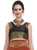 Thumbnail for Kalini Red & Black Ethnic Motifs Silk Blend Half and Half Kanjeevaram Saree - Distacart