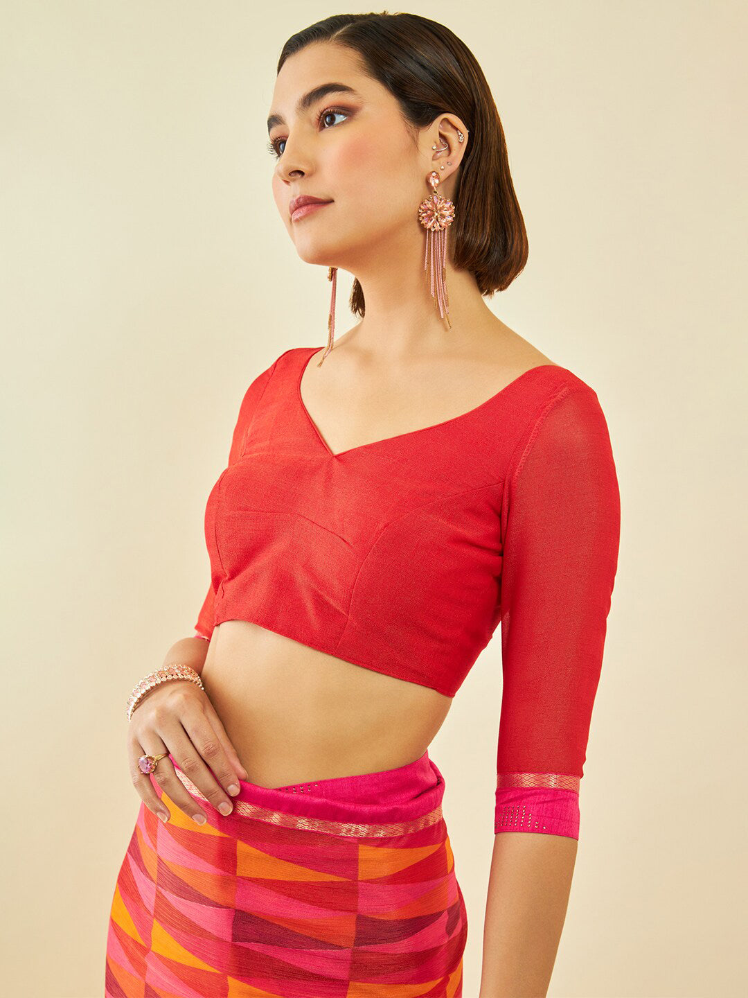 Soch Coral Geometric Printed Beads and Stones Saree - Distacart