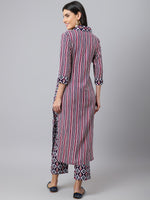 Thumbnail for Khushal K Striped Shawl Collar Straight Kurta with Palazzos - Distacart