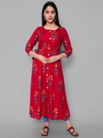 Thumbnail for Kalini Women Red Rayon Printed A-line Kurta - Distacart