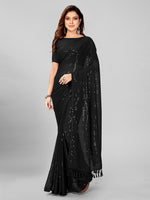 Thumbnail for Mitera Black Sequin Embellished Pure Georgette Saree - Distacart