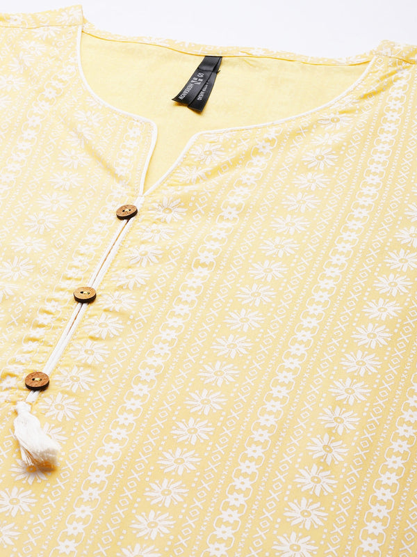 HERE&NOW Women Yellow & Off-White Printed Regular Kurta with Palazzos - Distacart