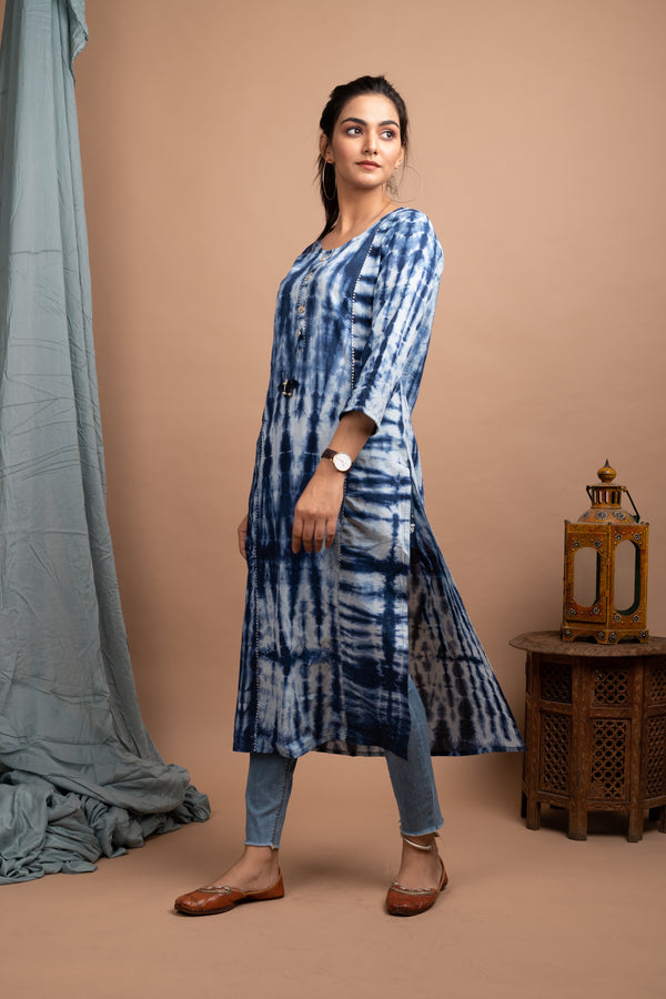 Kaajh Women's Blue Tie Dye Kurta - Distacart