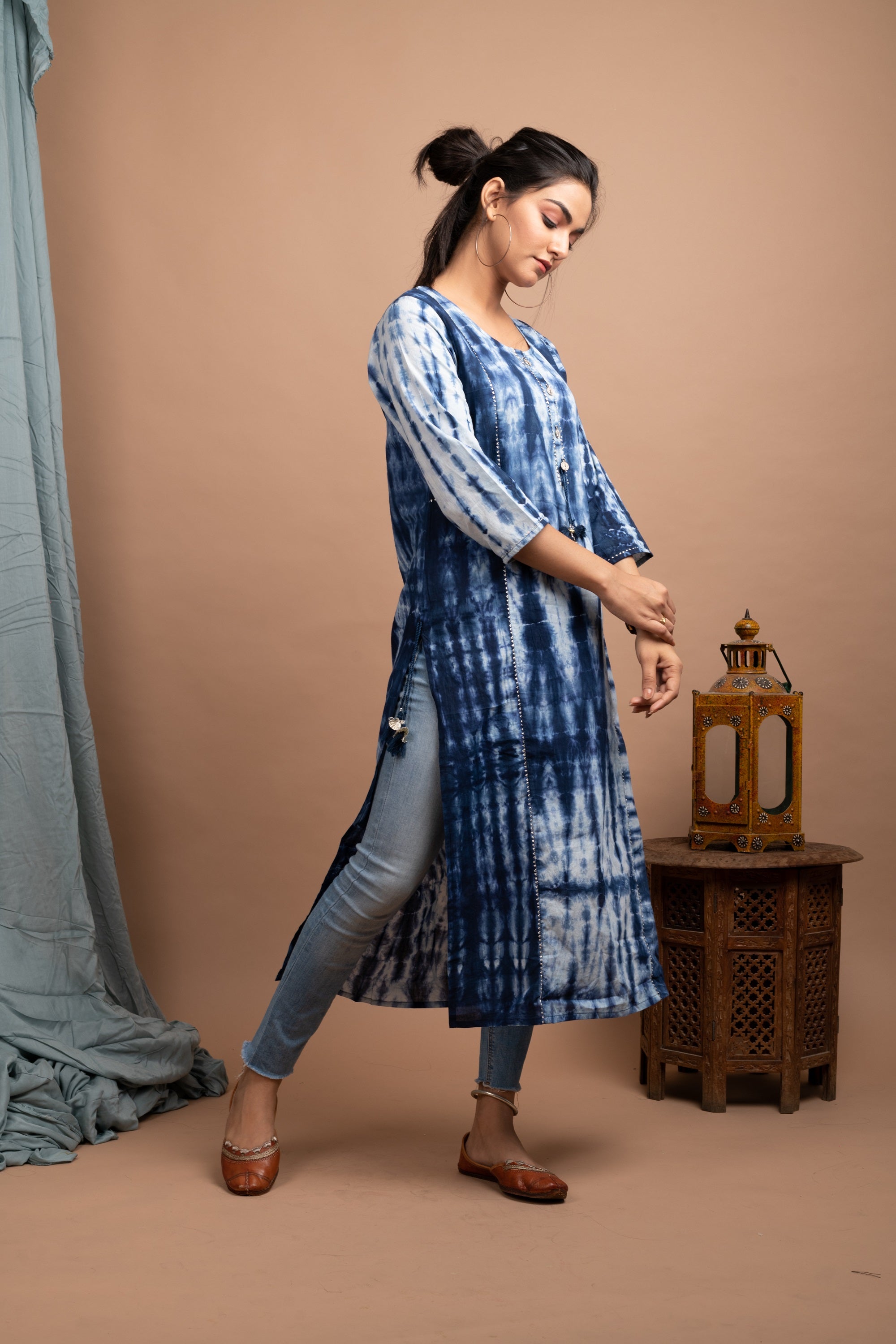 Kaajh Women's Blue Tie Dye Kurta - Distacart