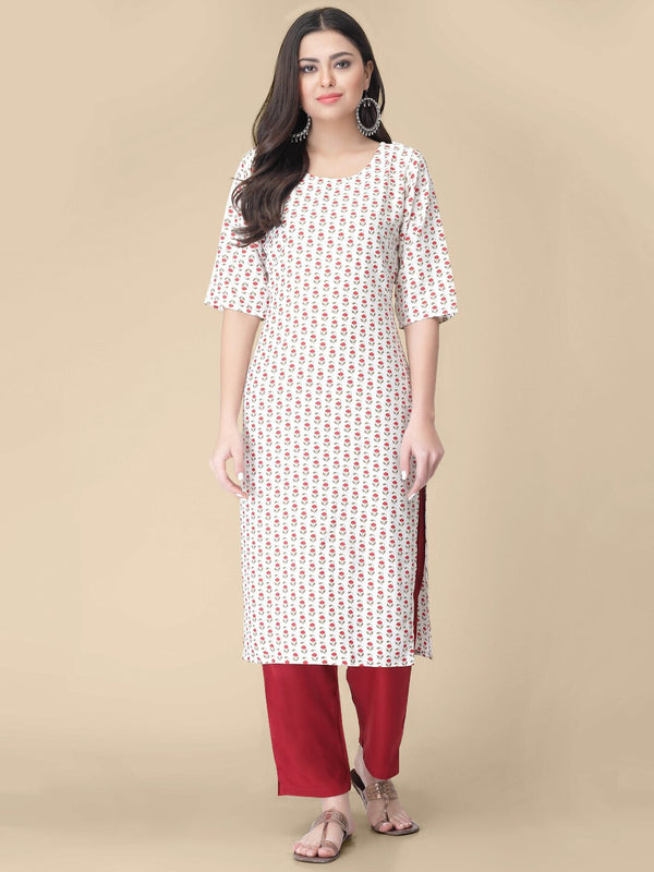 Kalini Floral Printed Round Neck Kurta with Trousers - Distacart