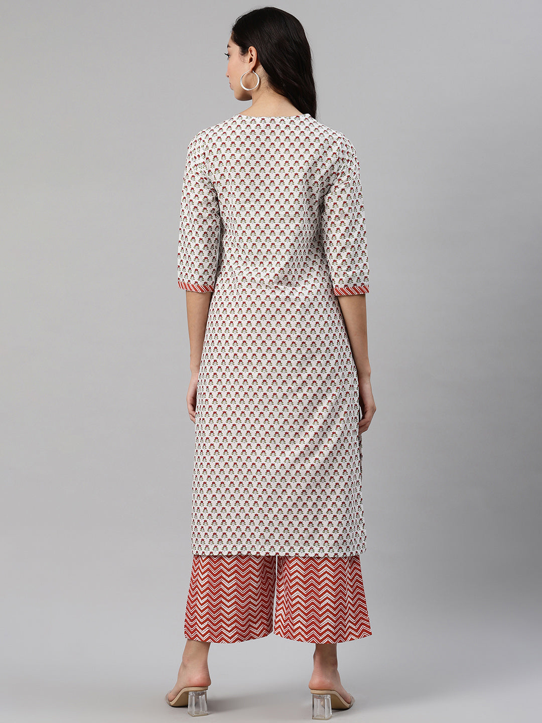 Biba Women White & Maroon Printed Kurta with Palazzos - Distacart