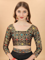 Thumbnail for Mitera Black & Orange Pure Silk Saree - Distacart