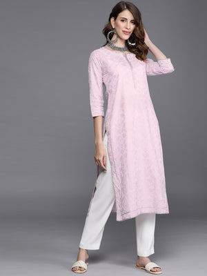 Libas Pink & Silver-Toned Ethnic Motifs Printed Gotta Patti Pastels Kurta - Distacart