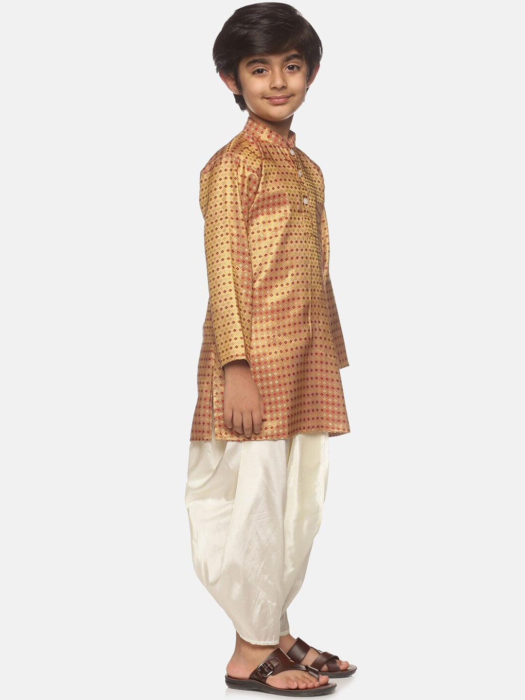 Sethukrishna Boys Gold-Toned Ethnic Motifs Kurta with Dhoti Pants - Distacart