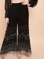 Thumbnail for Sangria Black & White Embellished Sequinned Pure Georgette Palazzo Saree - Distacart