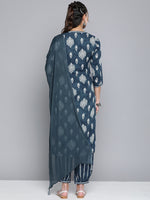 Thumbnail for HERE&NOW Women Navy Blue Ethnic Motifs Printed Kurta with Palazzos & With Dupatta - Distacart