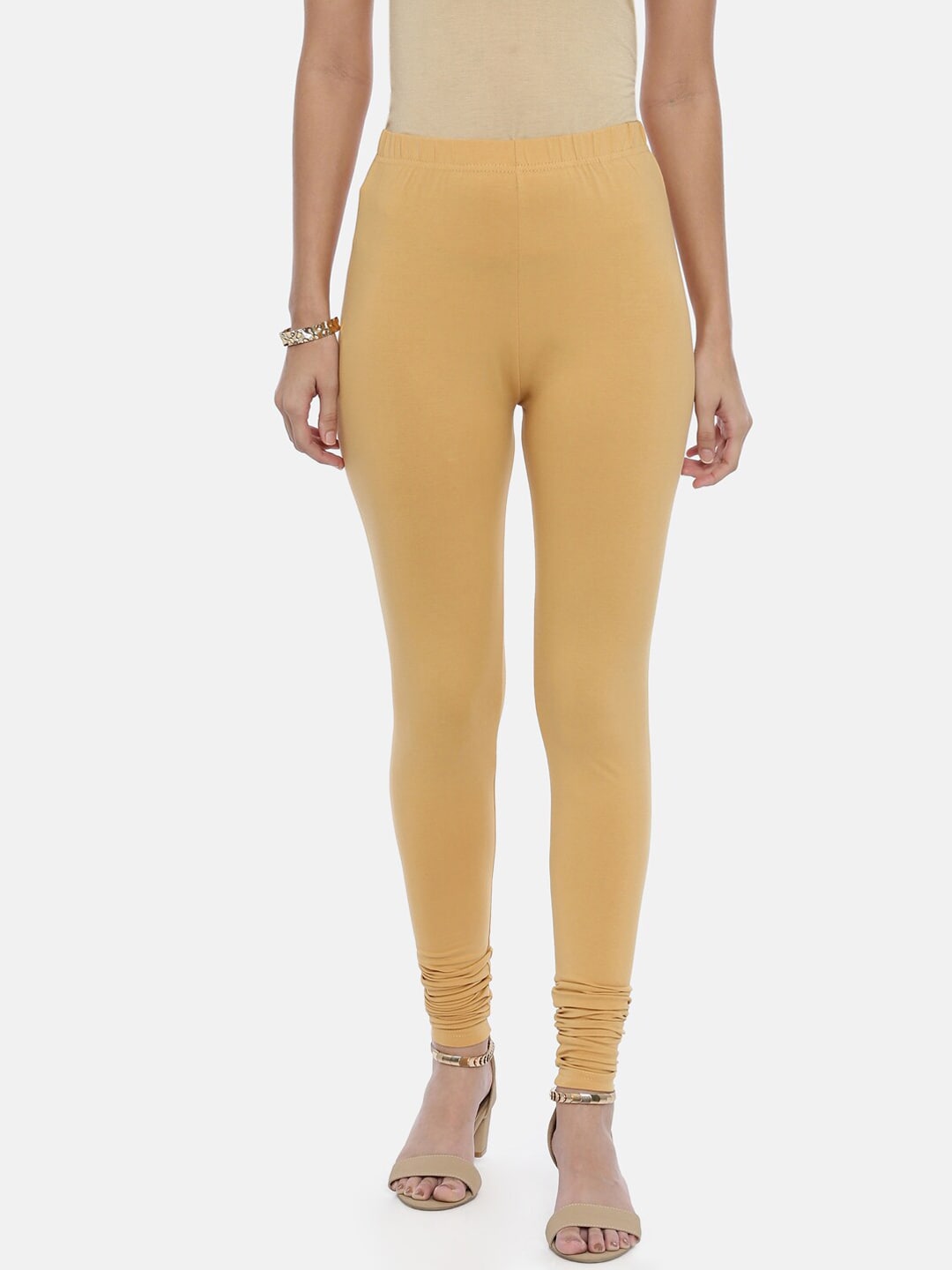 Souchii Beige Solid Slim-Fit Churidar-Length Leggings - Distacart