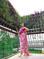 Thumbnail for Tikhi Imli Pretty Pink Printed Poly Georgette Saree - Distacart