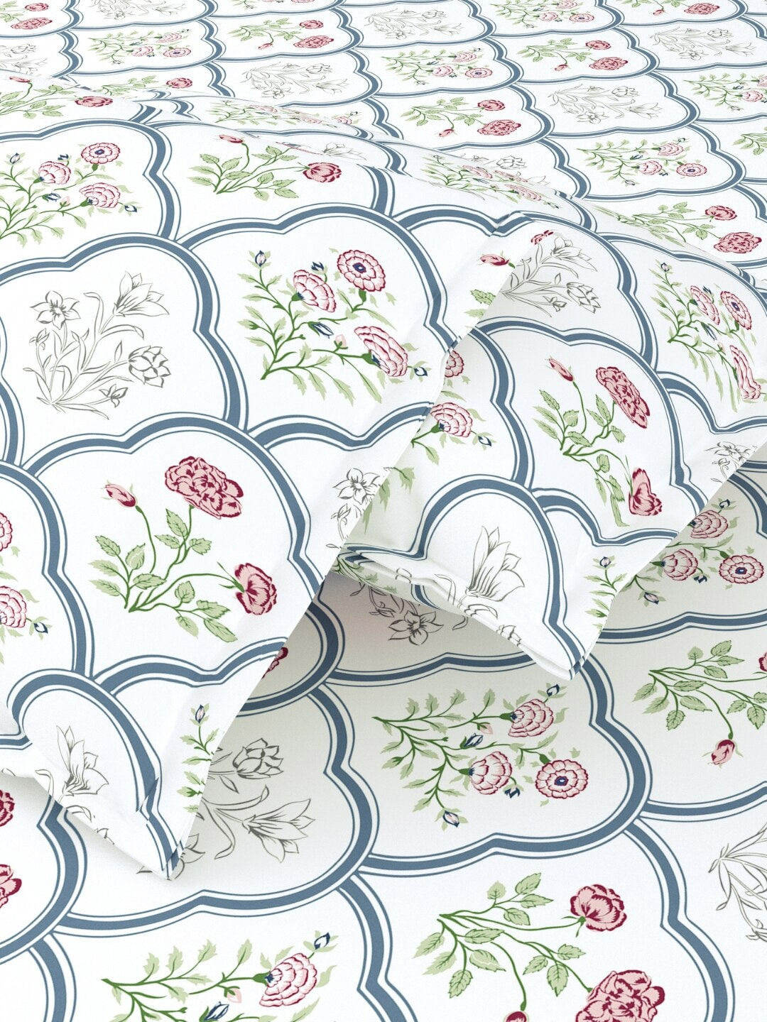 haus & kinder Blue & White Ethnic Motifs 186 TC King Bedsheet with 2 Pillow Covers - Distacart