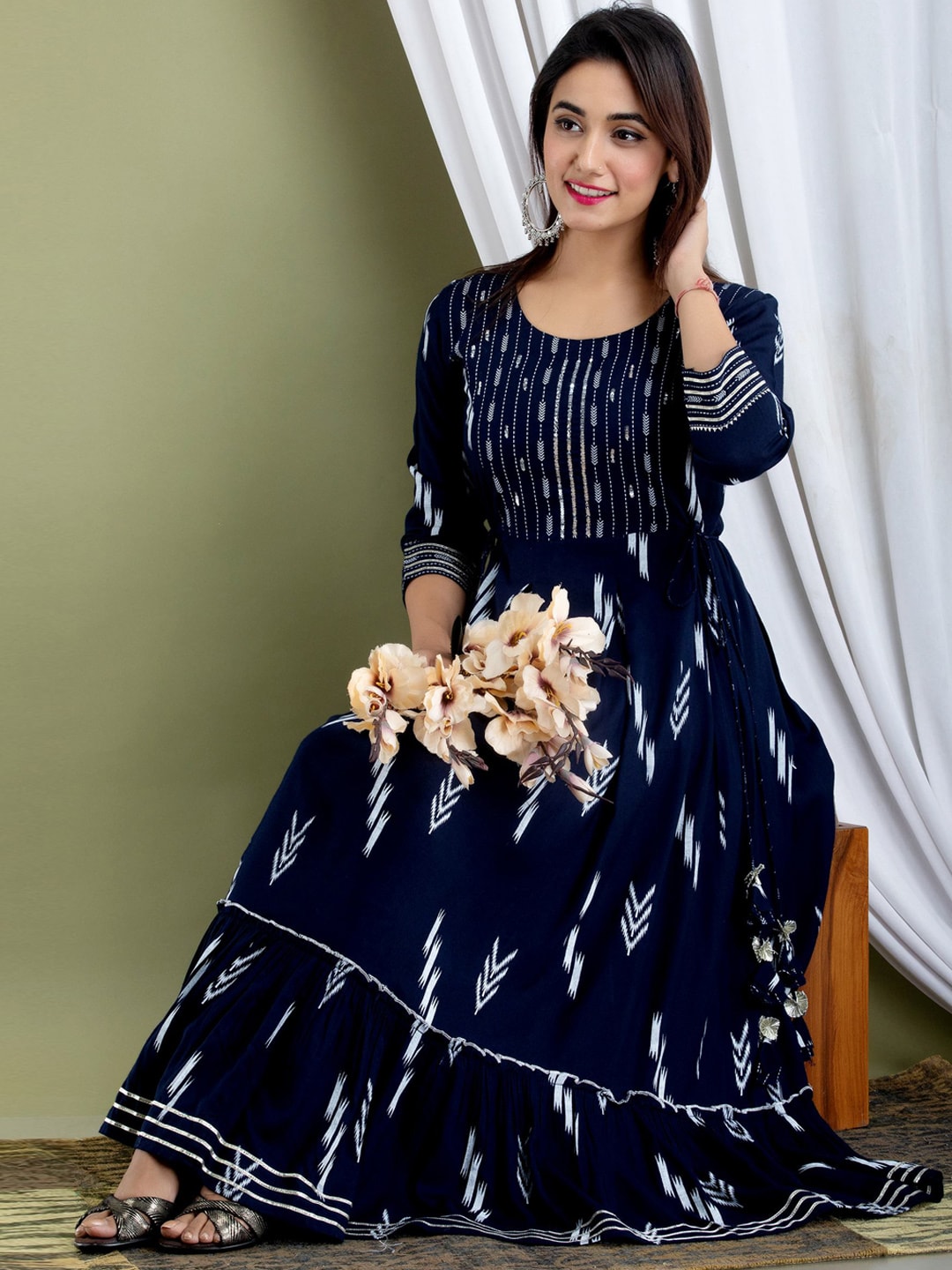 Kalini Women Navy Blue Printed Anarkali Kurta - Distacart
